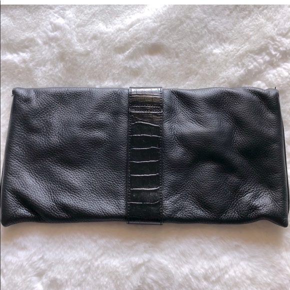 New BCBG black pebble leather large envelope clutch bag purse - Picture 3 of 6